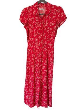 REFORMATION Wilma Midi Dress in Red with White Novelty Print Size 2